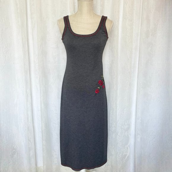 Natori Dresses & Skirts - Josie Natori Womens Dress Medium Gray Sleep Casual Lounge Rose Floral Embroidery